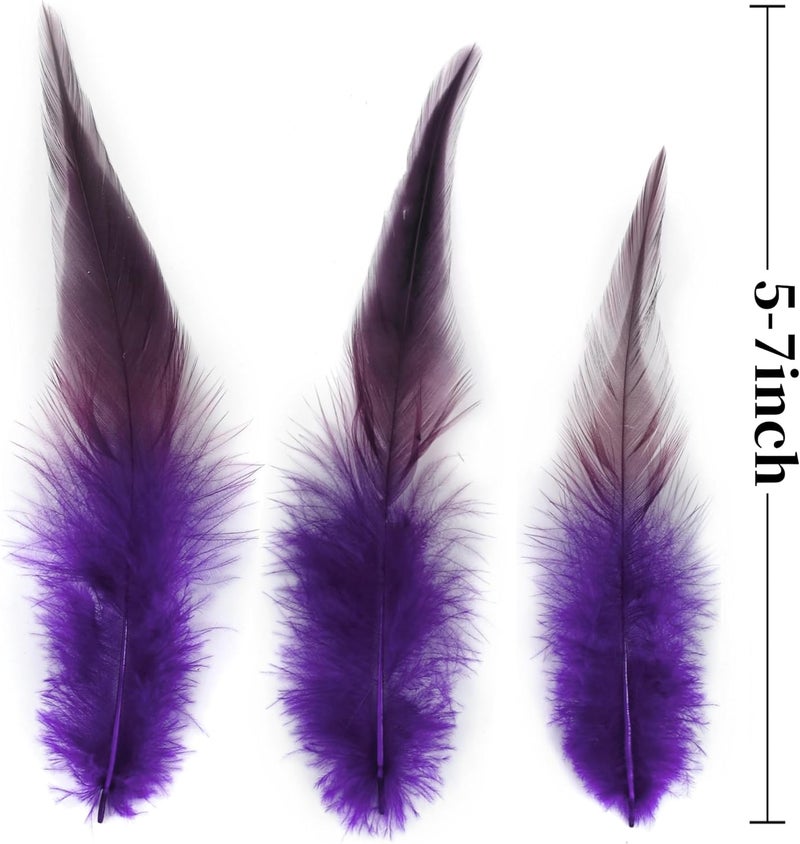 Holmgren Purple Craft Feathers Bulk - 200pcs 5-7inch Rooster Feathers Bulk for Halloween Mardi Gras Masquerade Party Costume Decoration and DIY Crafts (Purple) - Image 3